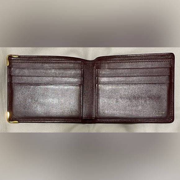 Cartier Authentic Vintage Maroon Leather Compact Wallet with Embossed Logo - Picture 4 of 16
